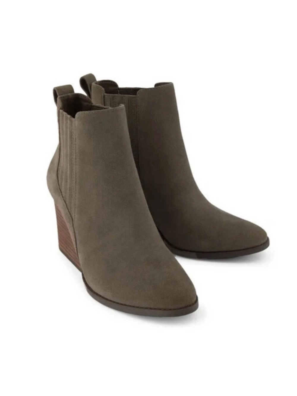 Toms Olive Suede Wedge Ankle Boots NEW